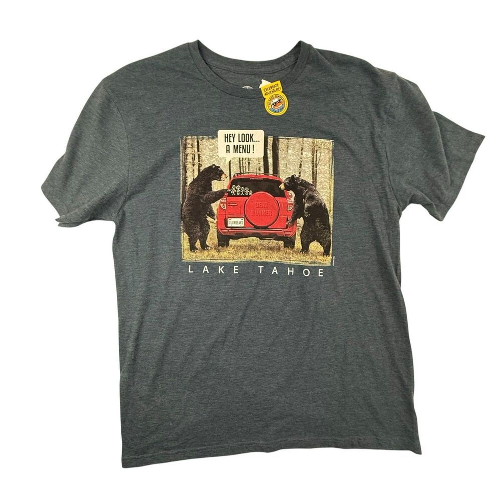 NEW The Duck Co Lake Tahoe Bear Menu Funny T Shirt Men Large Blue